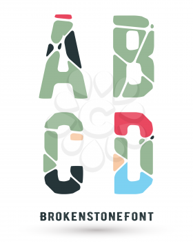 Alphabet broken font template. Set of letters A, B, C, D logo or icon. Vector illustration.