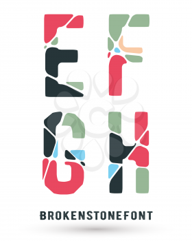 Alphabet broken font template. Set of letters E, F, G, H logo or icon. Vector illustration.