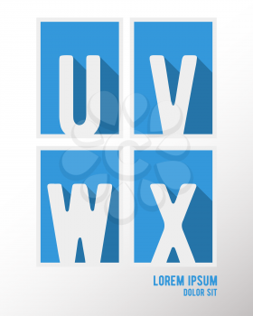 Alphabet font template. Set of letters U, V, W, X logo or icon. Vector illustration.