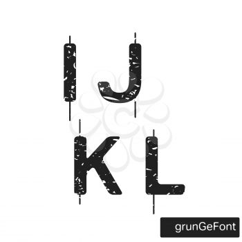 Alphabet grunge font template. Set of letters I, J, K, L logo or icon. Vector illustration.