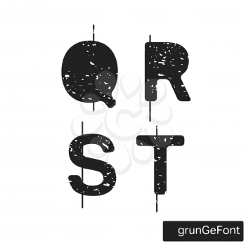 Alphabet grunge font template. Set of letters Q, R, S, T logo or icon. Vector illustration.
