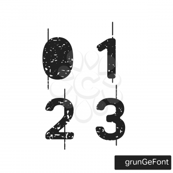 Alphabet grunge font template. Set of numbers 0, 1, 2, 3 logo or icon. Vector illustration.