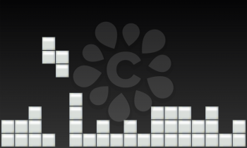 Old video game square template. Black and white bricks game background. Vector illustration.