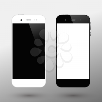 Black and white smartphones. Smartphone isolated. Mobile phone mockup design. Vector illustration