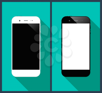 Black and white smartphones. Two smartphones. Vector illustration