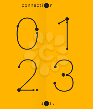 Alphabet font template. Set of numbers 0, 1, 2, 3 logo or icon. Connection dots design. Vector illustration.
