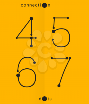 Alphabet font template. Set of numbers 4, 5, 6, 7 logo or icon. Connection dots design. Vector illustration.
