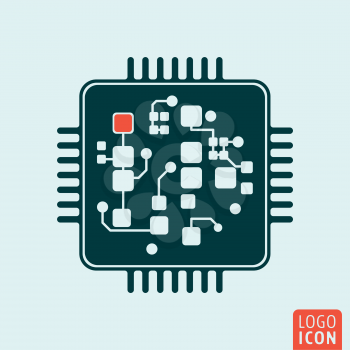 Computer chip icon. Circuit board technology symbol. Vector illustration