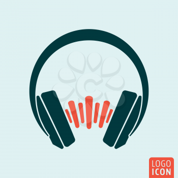 Headphones icon. Headphones with sound wave. Vector illustration
