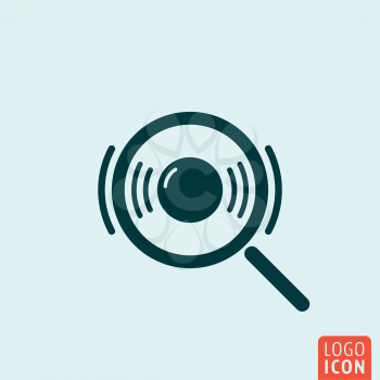 Magnifying glass icon. Magnifier with sound wave. Vector illustration