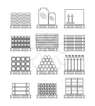 Pallet with various cargo set. Vector illustration.