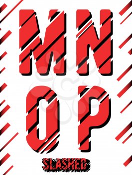 Alphabet font template. Set of letters M, N, O, P logo or icon. Slashed design. Vector illustration.