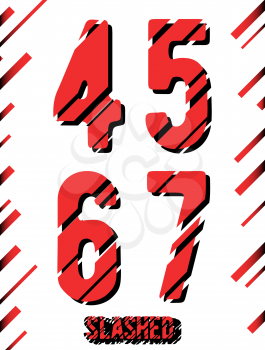 Alphabet font template. Set of numbers 4, 5, 6, 7 logo or icon. Slashed design. Vector illustration.
