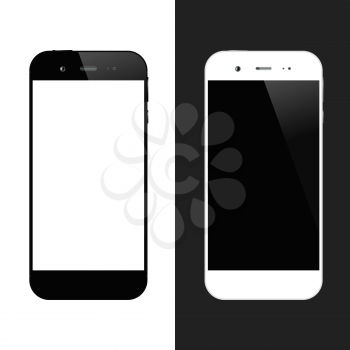 White and black smartphones. Cellphone isolated. Mobile phone vector illustration