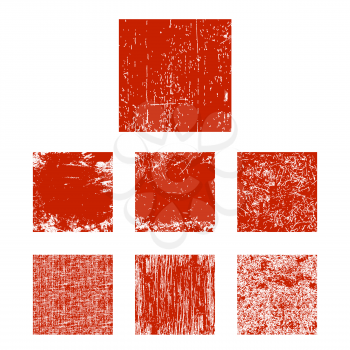 Set of red grunge square. Vector illustration.