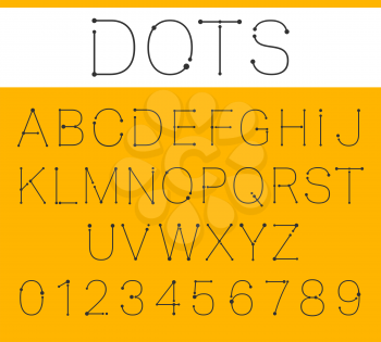 Alphabet font template. Letters and numbers. Connection dots design. Vector illustration.