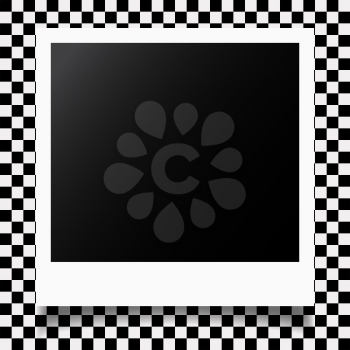 Retro photo frame on checkered background. Vector illustration.