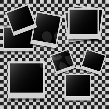 Abstract photo frames set on checkered background. Vector illustration.