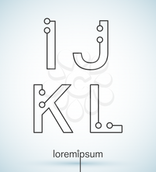 Connection dots font. Set of letters I, J, K, L logo or icon vector design