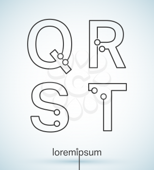 Connection dots font. Set of letters Q, R, S, T logo or icon vector design