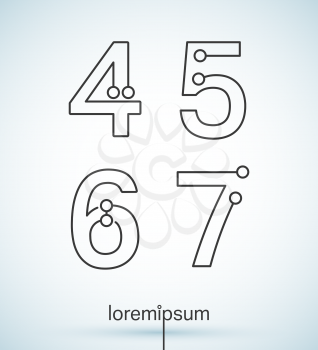 Connection dots font. Set of numbers 4, 5, 6, 7 logo or icon vector design
