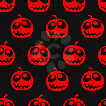 Halloween pumpkin seamless pattern. Red pumpkins on black background. Vector illustration.
