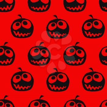 Halloween pumpkin seamless pattern. Black pumpkins on red background. Vector illustration