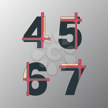Number font template. Set of numbers 4, 5, 6, 7 logo or icon Vector illustration