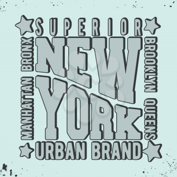 New York vintage stamp. T-shirt print design. Printing and badge applique label t-shirts, jeans, casual wear. Vector illustration.