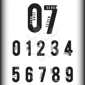 Set of numbers with names. Number 0 1 2 3 4 5 6 7 8 9 for logo or icon. Vector illustration.