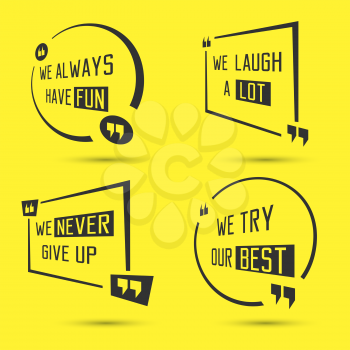 Set of quote motivational square template. Inspirational quotes box and bubble. Vector illustration.