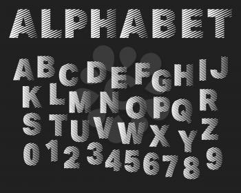 Alphabet font template. Set of typographic stripes letters and numbers. Vector illustration.