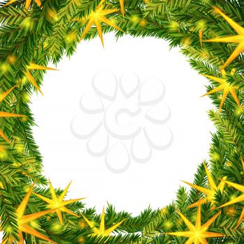Christmas wreath with stars background template. Design for cover, greeting card, invitations printings, brochure or flyer. Vector illustration.