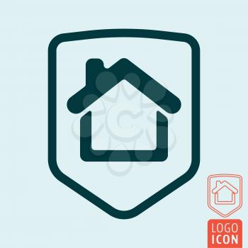 Home security icon. House insurance symbol. Shield with home. Vector illustration