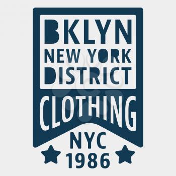 T-shirt print design. Brooklyn New York vintage stamp. Printing and badge applique label t-shirts, jeans, casual wear. Vector illustration.
