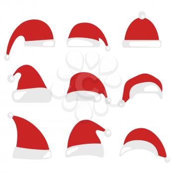 Christmas hat isolated on white background. Santa Claus hats. Happy New Year and Merry Christmas decoration element. Vector illustration.
