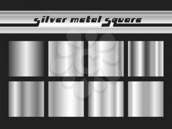 Set of silver gradient square. Metallic texture pattern. Vector illustration