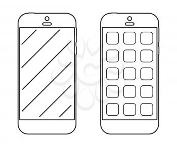Smartphone outline icon. Two smartphones. Vector illustration