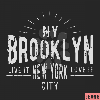 T-shirt print design. New York Brooklyn vintage stamp. Printing and badge applique label t-shirts, jeans, casual wear. Vector illustration.
