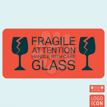 Handle with care icon. Package handling label. Glass fragile attention symbol. Vector illustration.