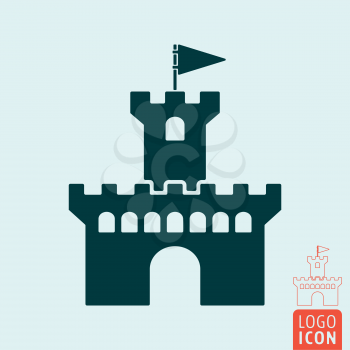 Fortress icon isolated. Medieval castle. Stronghold with tower and flag symbol. Vector illustration.