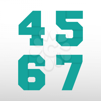 Number font template - origami paper design. Set of numbers 4, 5, 6, 7 logo or icon. Vector illustration