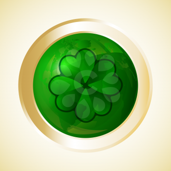 St Patricks Day button, four leaf clover or shamrock. Vector illustration.