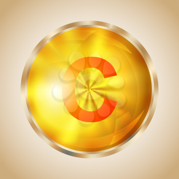 Vitamin C gold shining pill icon. Ascorbic acid capsule symbol. Vector illustration.