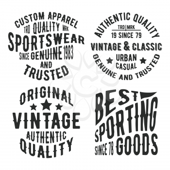 T-shirt print design. Various vintage stamp. Printing and badge applique label t-shirts, jeans, casual wear. Vector illustration.
