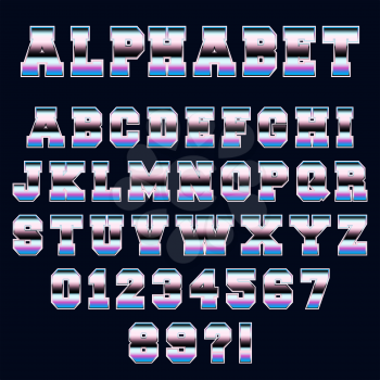 80s retro style alphabet font template . Set of letters and numbers old video game design. Vector illustration.