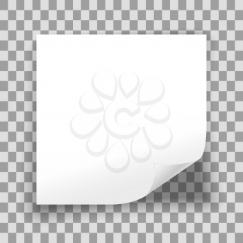 Blank sheet of paper on transparent background. Empty white paper sheet with curled corner. Vector illustration.