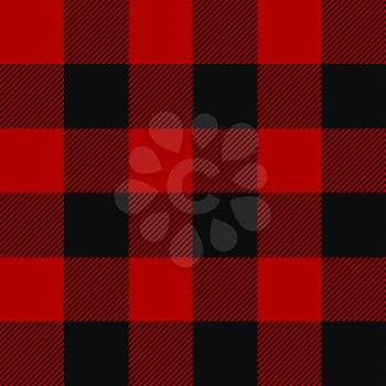 Lumberjack plaid pattern. Alternating red and black squares seamless background. Vector illustration.