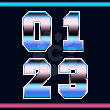 Number font template 80s retro style. Set of numbers 0, 1, 2, 3 logo or icon old video game design. Vector illustration.