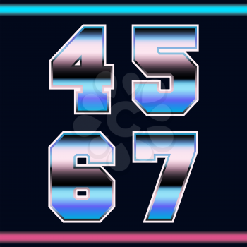 Number font template 80s retro style. Set of numbers 4, 5, 6, 7 logo or icon old video game design. Vector illustration.